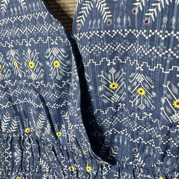 Forever That Girl Anthropologie Top Blue Womens M Boho Aztec Peasant Wrap - Picture 3 of 11